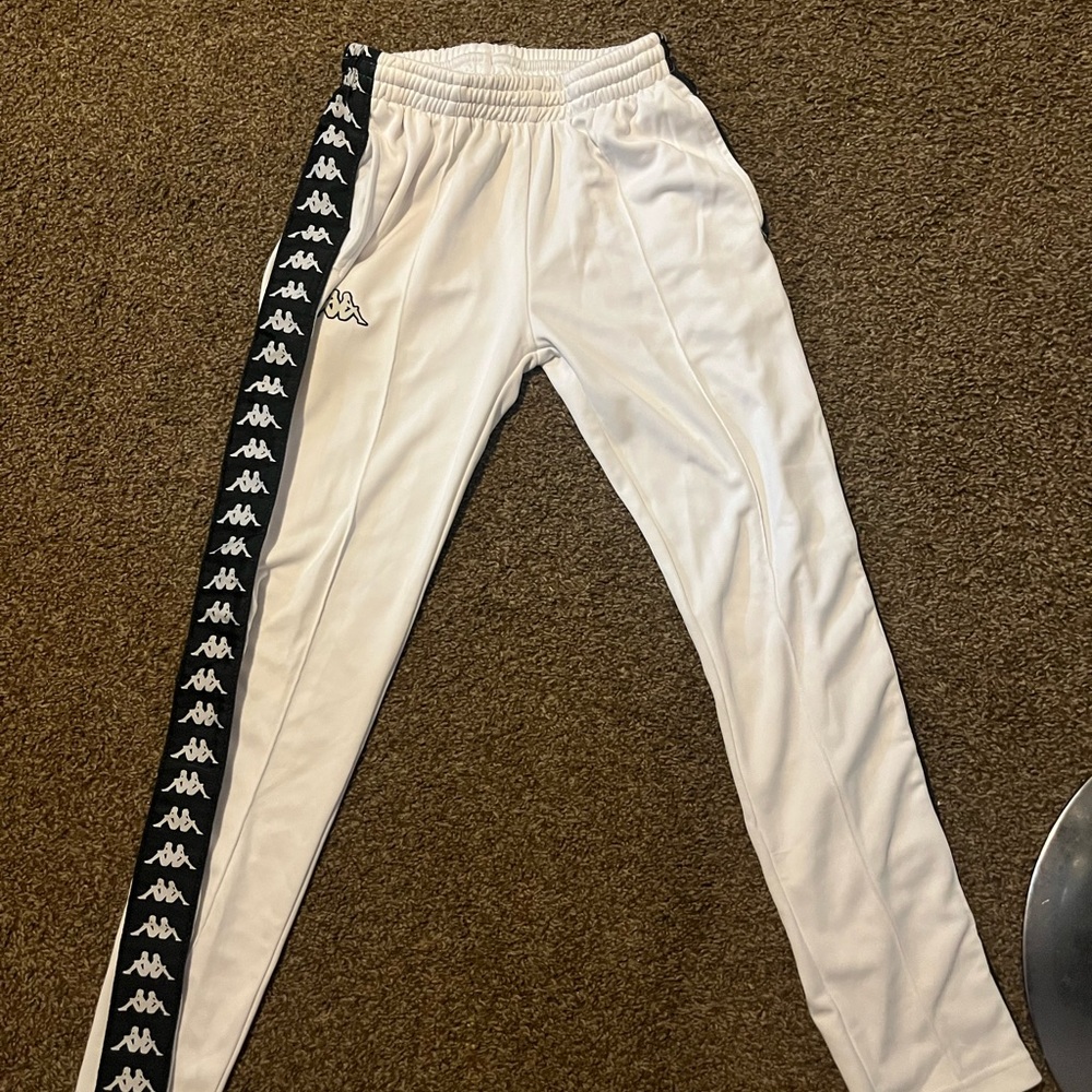 Kappa White and Black Joggers with Striped Design